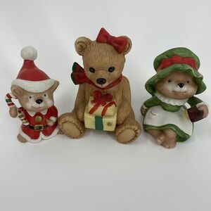 Vintage Set of 3 Homco Ceramic Christmas Bear Figurines #5600 & #5104 Read*